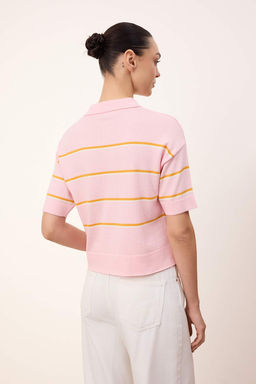 Kahverengi Yazl?k Iplik Cizgili Polo Yaka Triko Ince Bluz TWOSS26BZ00127 - Trendyolmilla фото 8