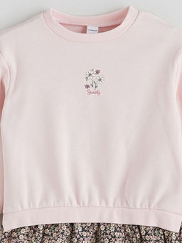 Bisiklet Yaka ?i?ekli K?z ?ocuk Sweatshirt