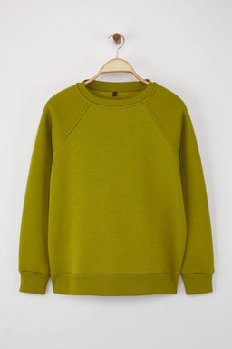 Yag Yesili Relaxed/Rahat Kal?p Basic Reglan Kol Bisiklet Yaka Orme Sweatshirt TWOAW24SW00104