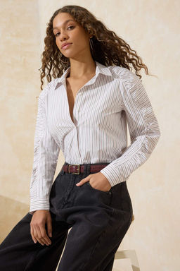 Pembe-Cok Renkli Cizgili Kol Buzgulu Gomlek TWOSS26GO00036