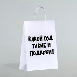 Цена за 3 шт. Пакет бумажный подарочный новогодний крафт с приколами, Какой год такие и подарки, белый,28?24?14 см