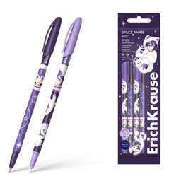 АКЦИЯ Цена за 12 шт. Набор из 4 ручек шариковых ErichKrause Neo® Stick Space Anime 0.7, Super Glide Technology, цвет чернил синий (в пакете)