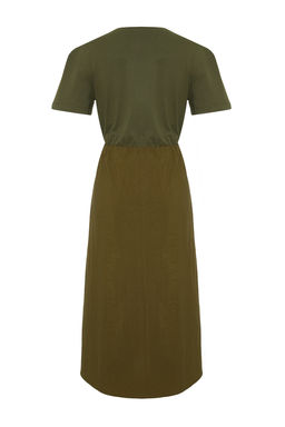 Haki A Kesim Orme Kumas Detayl? Midi Dokuma Elbise TWOSS24EL00447 - Trendyolmilla фото 8