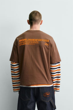 CAMISETA TEXTOS ESTAMPADOS CONTRASTE / Marr?n - Zara фото 3