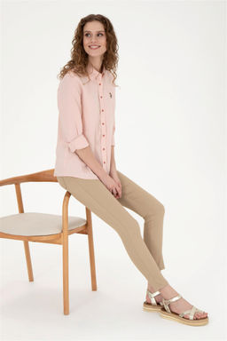 Женская базовая рубашка пудрового цвета с длинным рукавом - U.s. polo assn фото 4