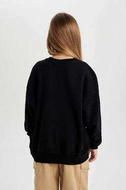 Толстовка оверсайз с круглым вырезом для девочек с принтом - Defacto фото 6