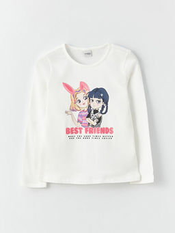 Bisiklet Yaka Bask?l? Uzun Kollu K?z ?ocuk Ti??rt