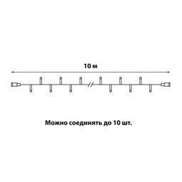 ULD-F90PRO S10M-100/SBK WH Гирлянда светодиодная, 10м, без вилки. Статическое свечение. Соединяемая. 100 светодиодов. Белый свет (6000K). IP67. Провод черный. ТМ Uniel