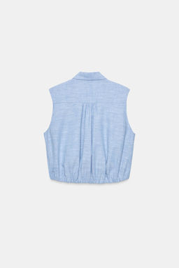 CUERPO ABULLONADO HOMBRERAS CON LINO / Azul claro - Zara фото 6