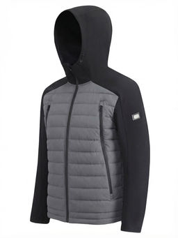 Куртка мужская гибридная стёганая с капюшоном с графеновой подкладкой серого цвета 9627_1Sr