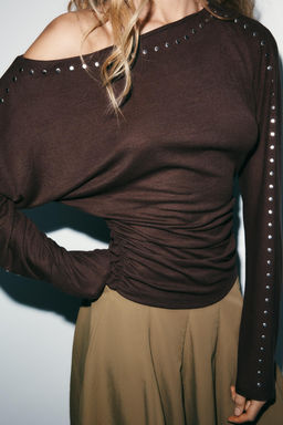 CAMISETA TACHAS MANGA LARGA / Marr?n oscuro - Zara фото 3