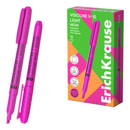 АКЦИЯ Цена за 12 шт. Текстмаркер ErichKrause Visioline V-15 Light Neon, цвет чернил розовый (в коробке по 12 шт.)