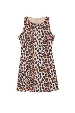 TRENDYOLMILLA Kahverengi Leopar Desenli Mini Saten Dokuma Elbise TWOSS24EL01065