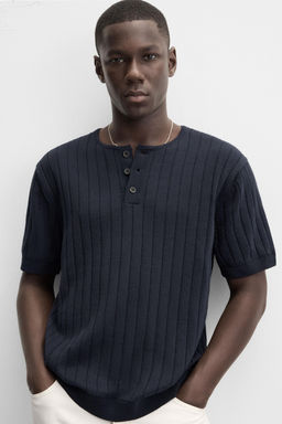 BUTTON-NECK KNIT T-SHIRT - Zara фото 2