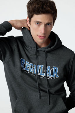 TRENDYOL MAN Kar Melanj Regular/Normal Kesim Kapusonlu Bask?l? Ici Polarl? Sweatshirt TMNAW25SW00063 - Trendyolmilla фото 3