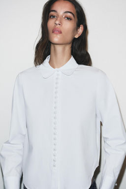 POPLIN SHIRT WITH FAUX PEARLS - Zara фото 12