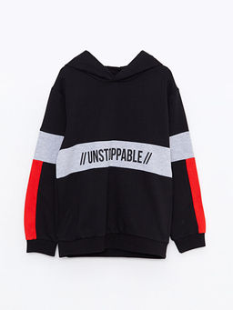 Kap??onlu Bask?l? Uzun Kollu Erkek ?ocuk Sweatshirt