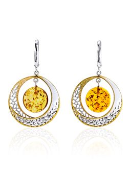 Эффектные крупные серьги из золотистого янтаря Венера