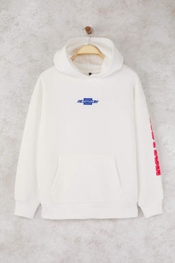 Teen Ekru Oversize/Genis Kal?p Slogan Bask?l? Kal?n Ici Polarl? Orme Sweatshirt TWOAW26SW00163 - Trendyolmilla фото 7