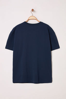 TRENDYOL MAN Lacivert Oversize/Genis Kesim Cicek Nak?sl? %100 Pamuk T-Shirt TMNSS25TS00111 - Trendyolmilla фото 4