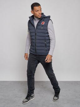 Жилетка мужская утепленная с капюшоном темно-синего цвета 886TS - YUNDA фото 10