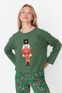 Trendyolmilla Bordo %100 Pamuklu Y?lbas? Temal? Orme Pijama Tak?m? THMAW23PT00318  фото 6