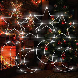 Гирлянда штора Роса -светлячкиЗвезда и луна  белое свечение ,7 режимов свечения ,8 фигур, 3х0.75м , - Family фото 3