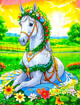 5 ШТУК - Полотенца вафельные - символ Года Лошади