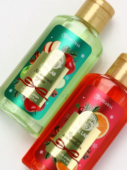 Подарочный набор новогодний: гель для душа 2 шт х100 мл, мочалка для тела, аромат яблоко и глинтвейн, URAL LAB