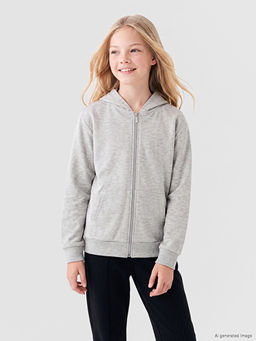 Kap??onlu K?z ?ocuk Fermuarl? Sweatshirt