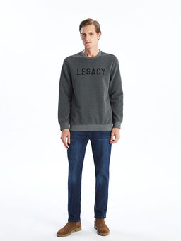 Bisiklet Yaka Uzun Kollu Bask?l? Erkek Sweatshirt