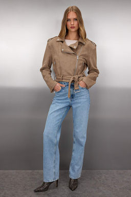 Vizon Regular Kal?p Suet Biker Ince Ceket Mont TWOAW26MO00017