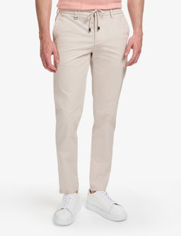 Bej Ex. Slim Fit Beli Kordonlu Pamuk Kar___ml_ Pantolon