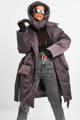 Куртка удлиненная со съемным капюшоном шоколад