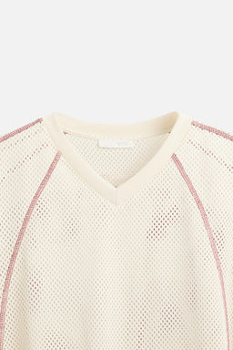 CONTRAST OPEN-WEAVE T-SHIRT - Zara фото 10
