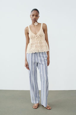 CONTRAST KNIT TOP WITH CUTWORK EMBROIDERY