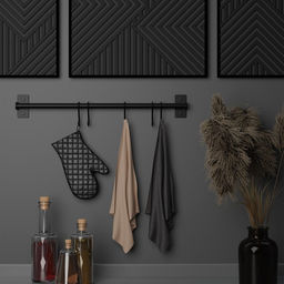 Рейлинговая система для кухни, 57 см, 5 крючков, чёрная