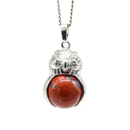 Кулон женский Сова с яшмой красной в металле 18*26мм