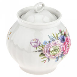 Сахарница фарфоровая "Розы 3D" 750мл, д13см, h12см, форма "Белый лебедь" (Россия)