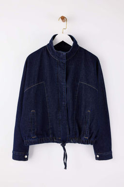 Koyu Mavi Dik Yaka Bomber Denim Ceket TWOSS26CE00003