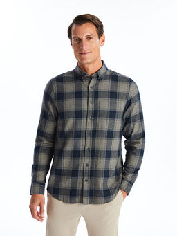 Regular Fit Uzun Kollu Ekose Gabardin Erkek G?mlek