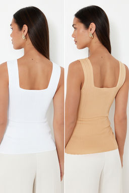 Camel-Ekru Basic Ikili Paket Top Ince Bluz TWOSS24BZ00623