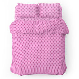 Постельное белье, комплект 1,5 спальный "Горошек, ягодный" 4 предмета: пододеяльник 145х215см, простыня 150х220см, 2 наволочки 70х70см с клапаном-запахом, бязь "Комфорт" 121г/м2, хлопок 100%, упаковка "классическая" ПВХ 32х41см, "Домашняя мода" (Росс