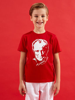 Bisiklet Yaka Atat?rk Bask?l? K?sa Kollu Erkek ?ocuk Ti??rt - Waikiki фото 2