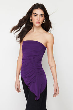 Siyah Straplez Buzgu Detayl? Fitted/Vucuda Oturan Esnek Orme Bluz TWOSS24BZ00054 - Trendyolmilla фото 9