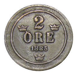 Монета 2 эре 1883 года Швеция