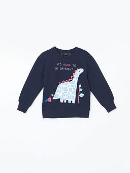 Bisiklet Yaka Bask?l? Erkek ?ocuk Sweatshirt