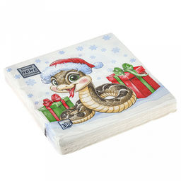 Салфетки бумажные "Bouquet Home Collection Classic" 33х33см, 3-х слойные, 20 штук в упаковке, 100% целлюлоза, "Новогодний питончик" (Россия)