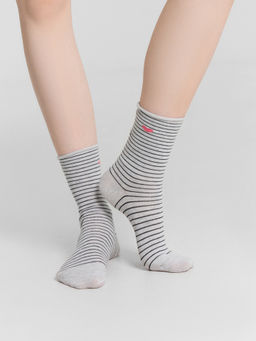 Цена за 5 пар! Носки женские серые в полоску с сердечком