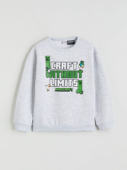 Bisiklet Yaka Minecraft Bask?l? Erkek ?ocuk Kal?n Sweatshirt